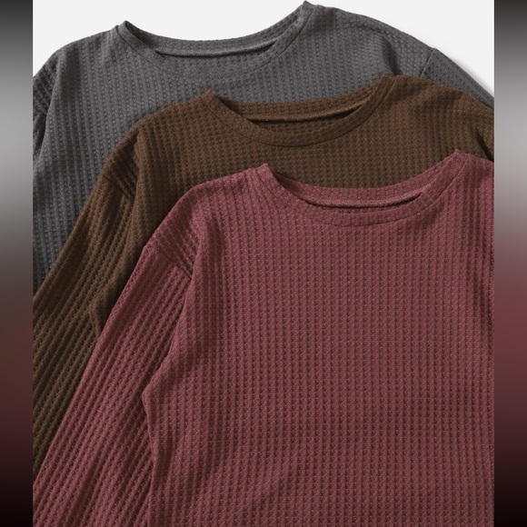 3sets Solid Waffle Knit Knotted Front Pj Set - Picture 3 of 3